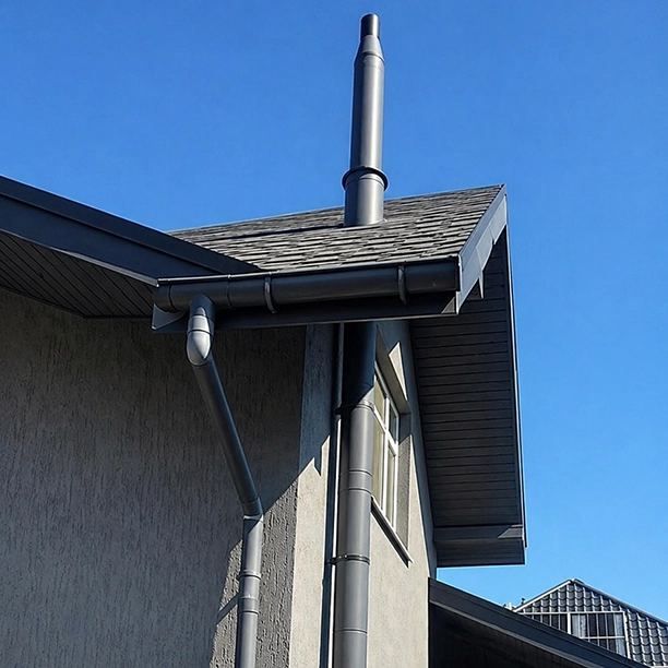 Дымоход по фасаду дома RAL7024
